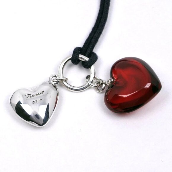 Baccarat Double heart Necklace choker Red crystal/Silver925 9.6g Women - Picture 5 of 9